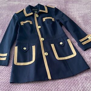 NWOT ETCETERA Navy and Gold Military Style Coat, size 2